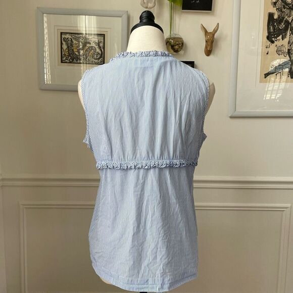 Talbots Empire Y2K Cut Blue White Stripe Sleeveless Cotton Tank M - Picture 2 of 10